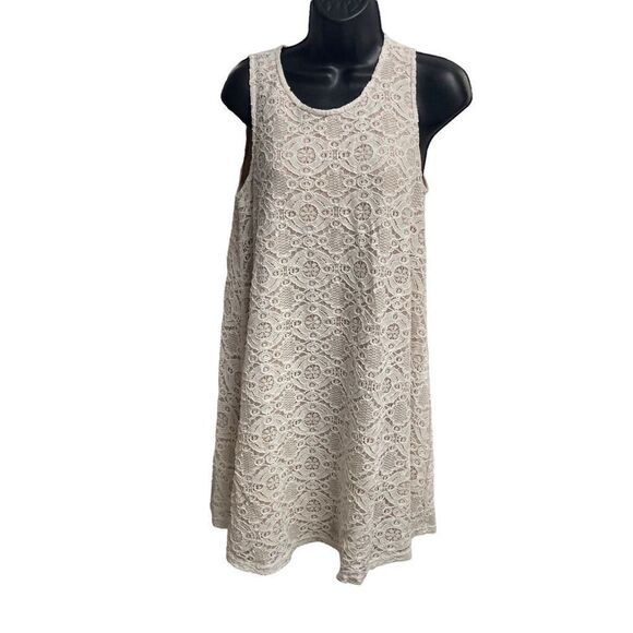 SHARAGANO Women’s Ivory & Tan Lace  Shift Dress Size 6 Sleeveless - Picture 1 of 9